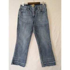 Democracy Womens Ab Solution Crop Jeans 8P Denim Frayed Cuff Light Wash Stretch